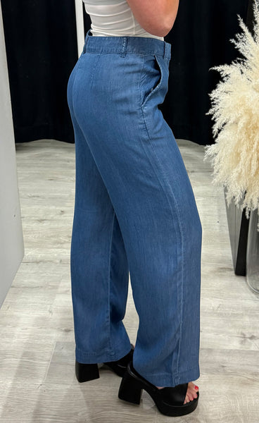 Gaja HW wide leg pants - medium blue denim