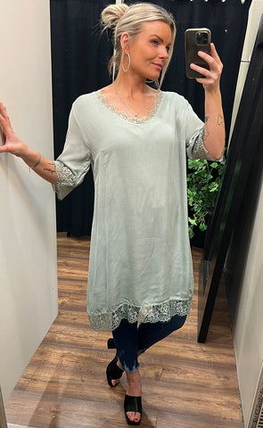 CENTRO blúndukjóll - sage green