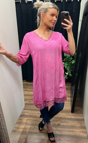 CENTRO blúndukjóll - fuchsia