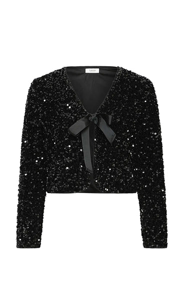 Paillet bow jacket - black glitter