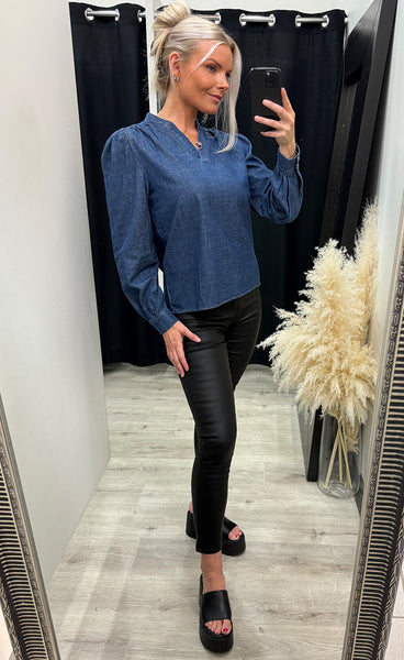 Kanti v-neck blouse - mid blue denim
