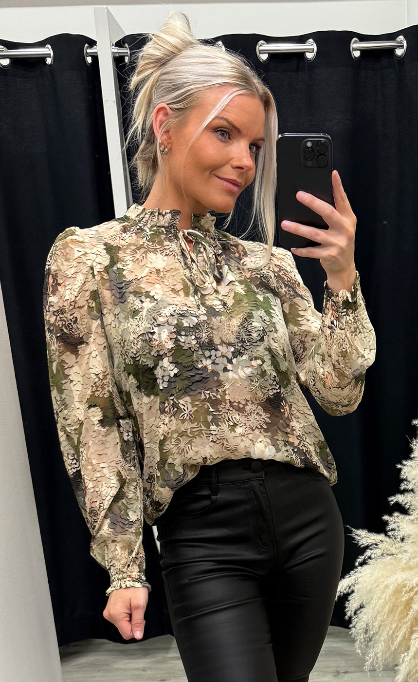 Elza blouse - flower khaki