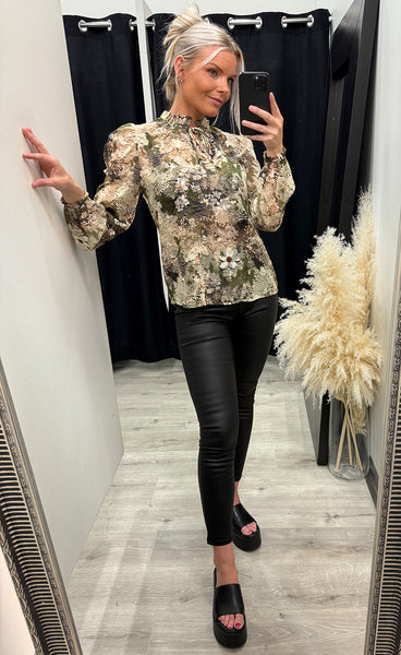 Elza blouse - flower khaki