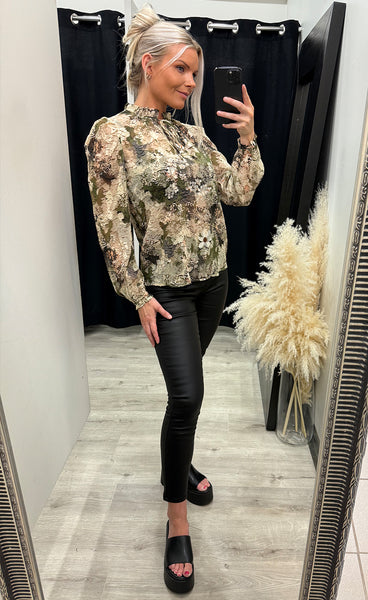 Elza blouse - flower khaki
