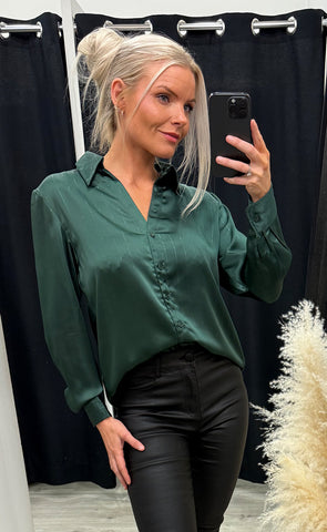 Bess satin shirt 373 - dark green
