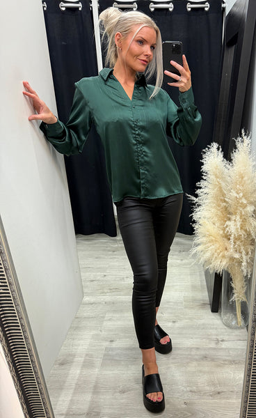 Bess satin shirt 373 - dark green