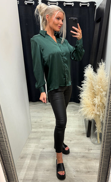 Bess satin shirt 373 - dark green