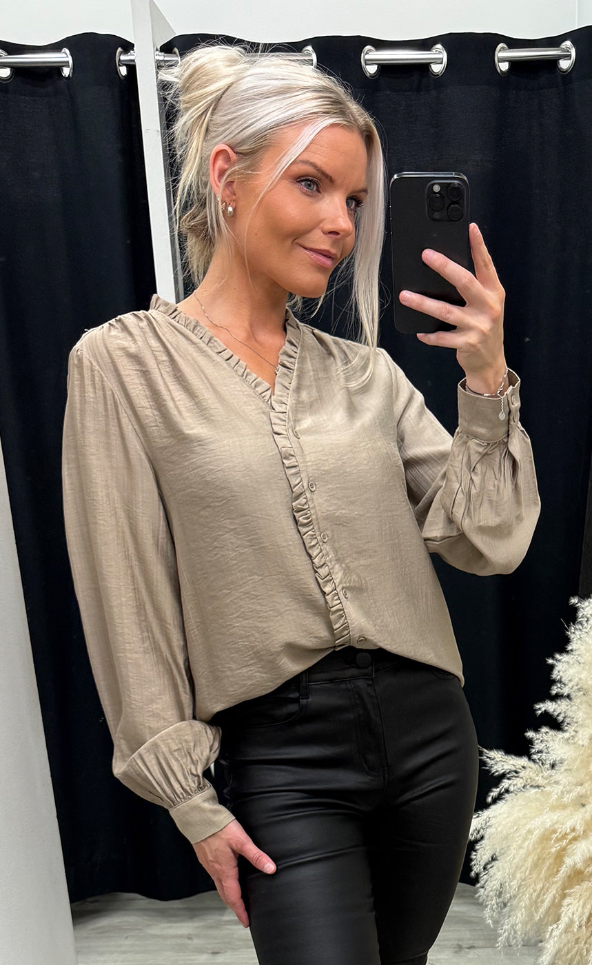 Kaia frill shirt - roasted cashew