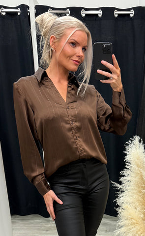 Bess satin shirt 373 - coffee
