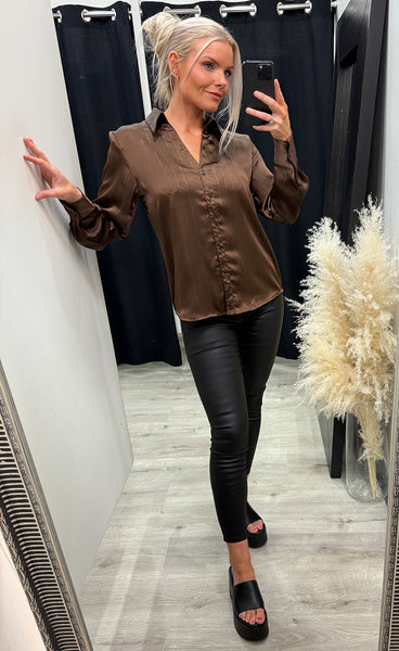 Bess satin shirt 373 - coffee
