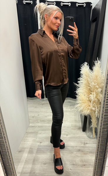 Bess satin shirt 373 - coffee