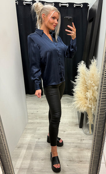 Bess satin shirt 373 - navy