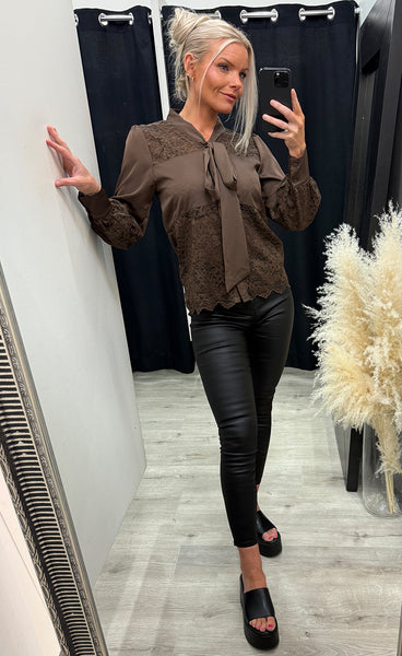Milla satin blouse 375 - coffee