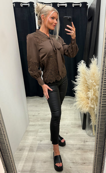 Milla satin blouse 375 - coffee
