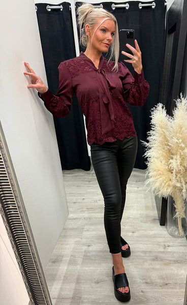 Milla satin blouse 375 - wine