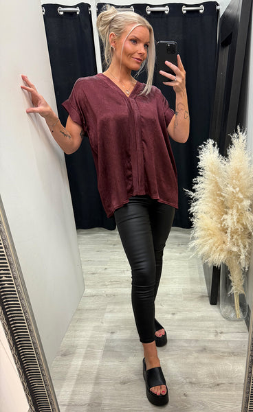 Hera satin top - burgundy