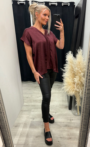 Hera satin top - burgundy