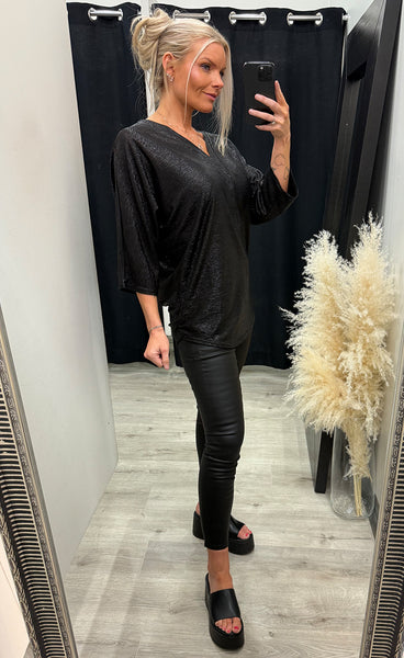 Lucy shimmer top - black