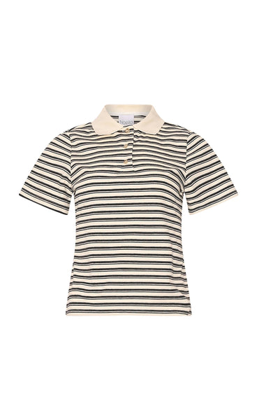 Leyna polo top - sugar grey stripe