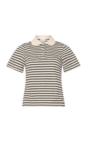 Leyna polo top - sugar grey stripe
