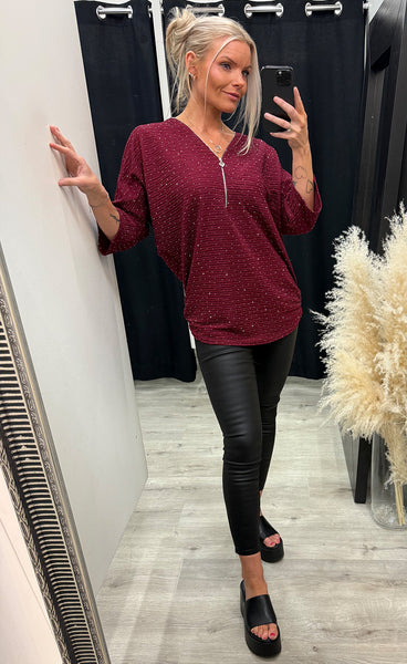 Silja zipper blouse - burgundy