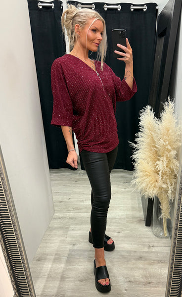 Silja zipper blouse - burgundy