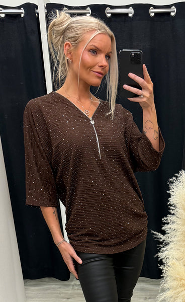 Silja zipper blouse - brown