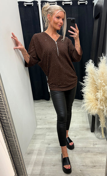 Silja zipper blouse - brown