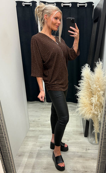 Silja zipper blouse - brown