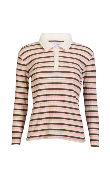 Natalia polo blouse - brown rose creme stripe