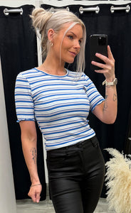 Natalia blouse - blue white rose stripe