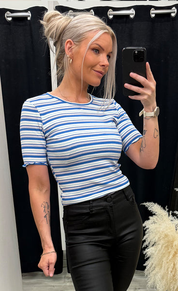 Natalia blouse - blue white rose stripe