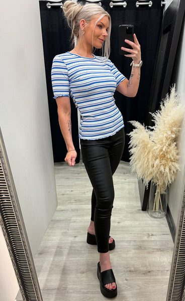 Natalia blouse - blue white rose stripe