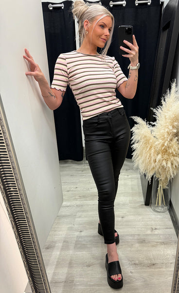 Natalia blouse - brown rose creme stripe