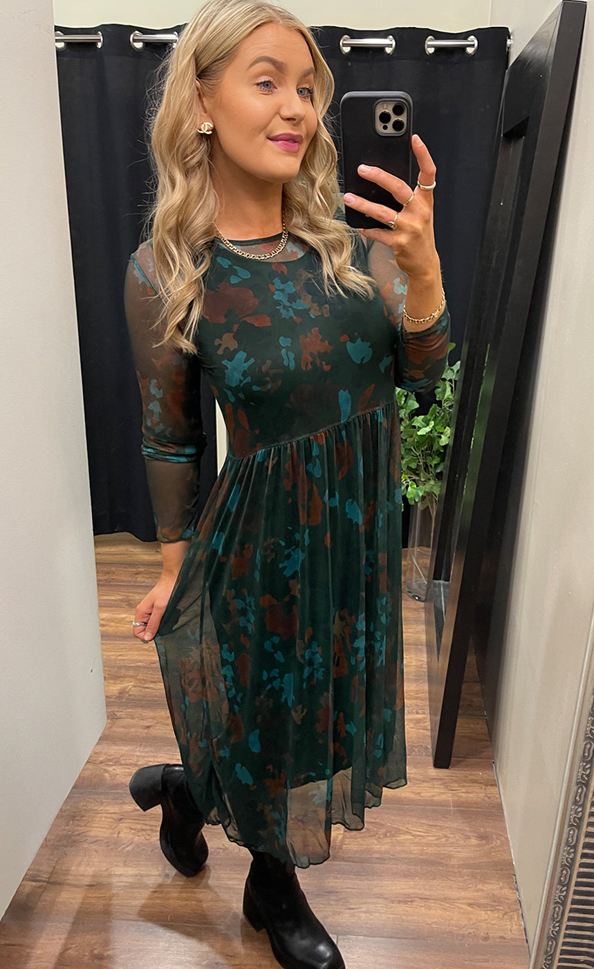 Zoe kjóll - big floral/green