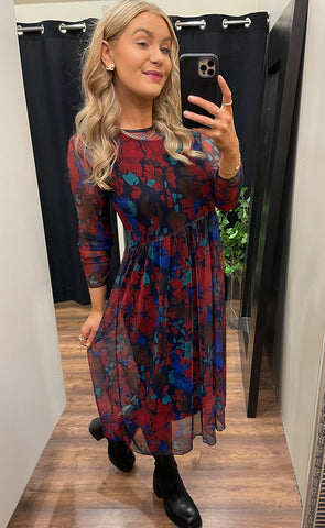 Zoe kjóll - big floral/navy