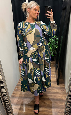 Belle dress - green leaf print