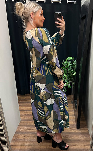 Belle dress - green leaf print