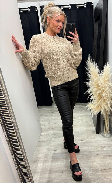 RED BUTTON Bomber knit boucle - latte