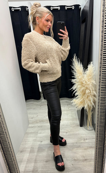 RED BUTTON Bomber knit boucle - latte