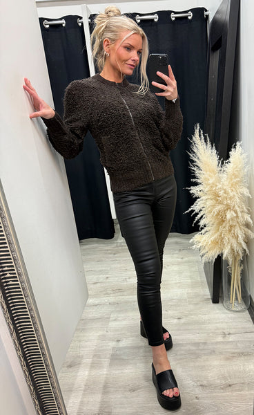 RED BUTTON Bomber knit boucle - espresso