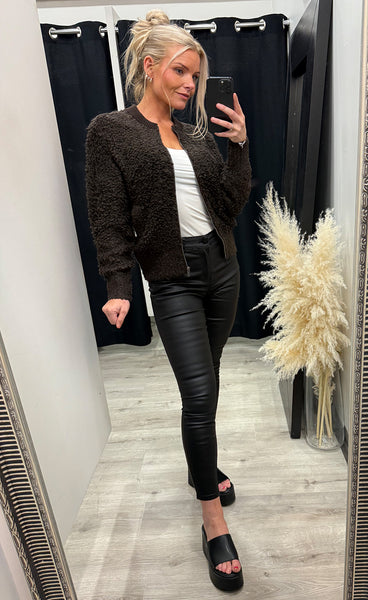 RED BUTTON Bomber knit boucle - espresso