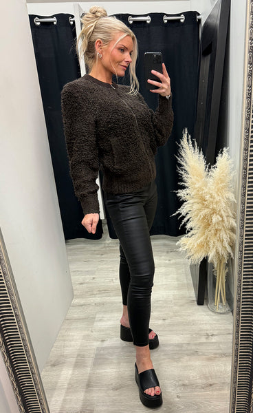RED BUTTON Bomber knit boucle - espresso