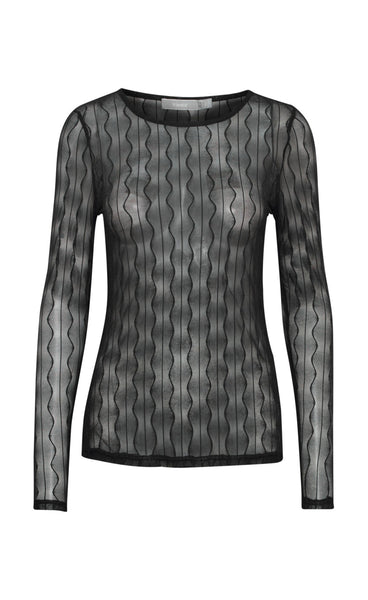 Swirl mesh top - black