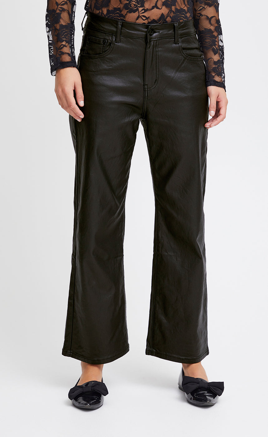 Coated wide pant - black