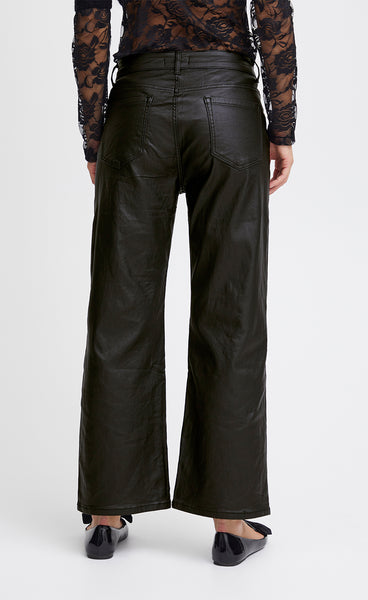 Coated wide pant - black