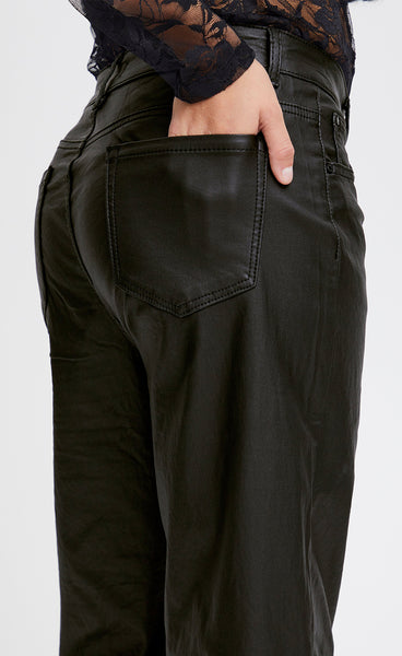Coated wide pant - black