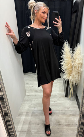 Asta teygjukjóll - black/floral