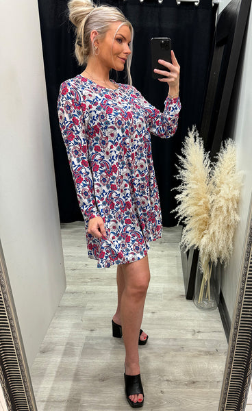 Lena teygjukjóll - white floral