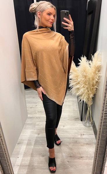 Rhinestone poncho - camel